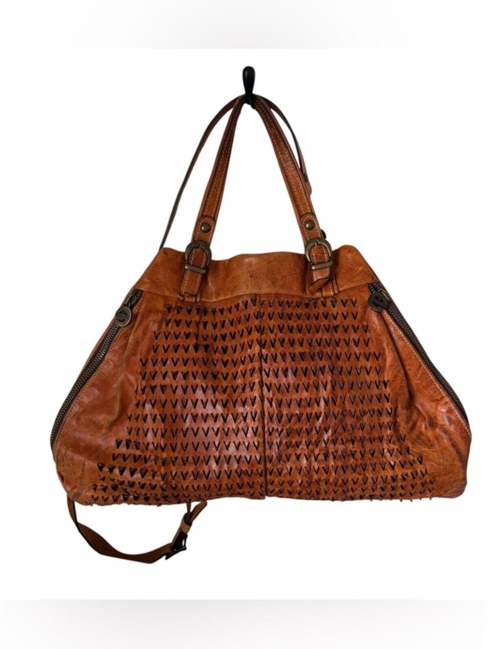 Elenco Cognac Brown Leather Tote Handbag / Crossbody
